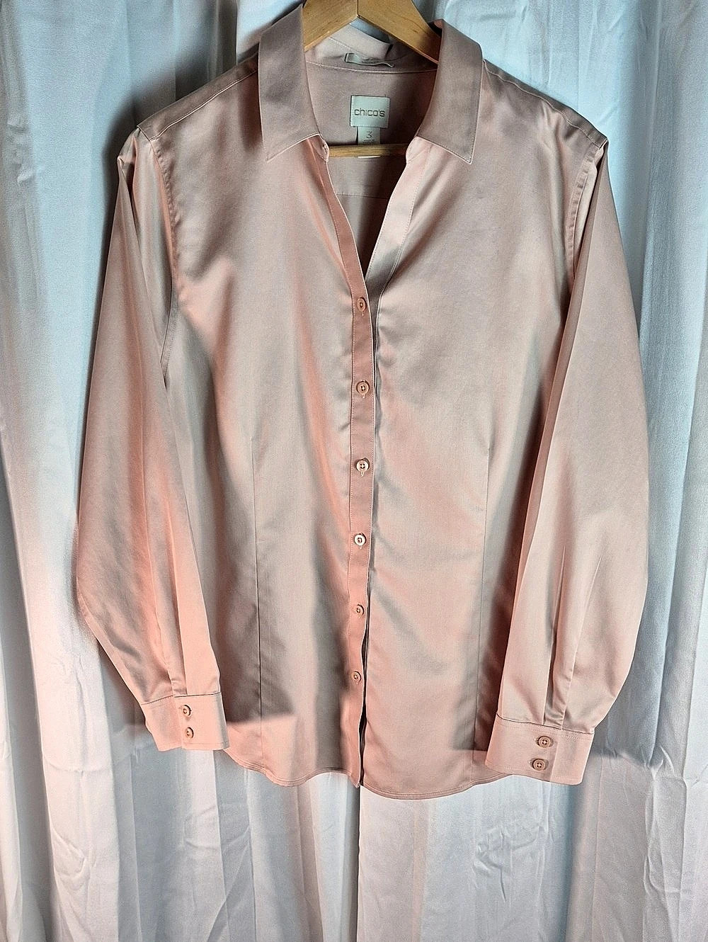 Chico's No Iron Stretch Shirt Button Down Pink Size 3